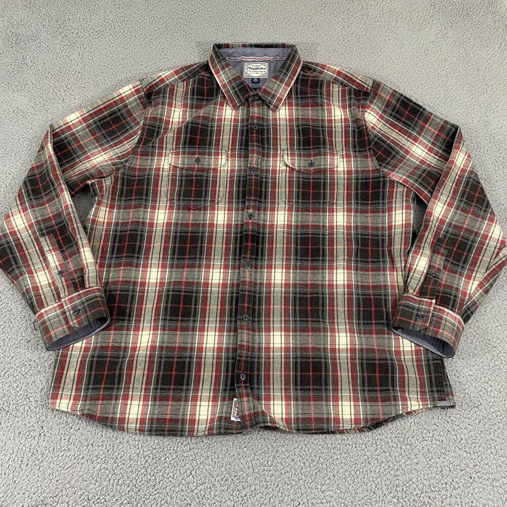 Flag and Anthem Flannel Men XXL Red Plaid Button Down Shirt